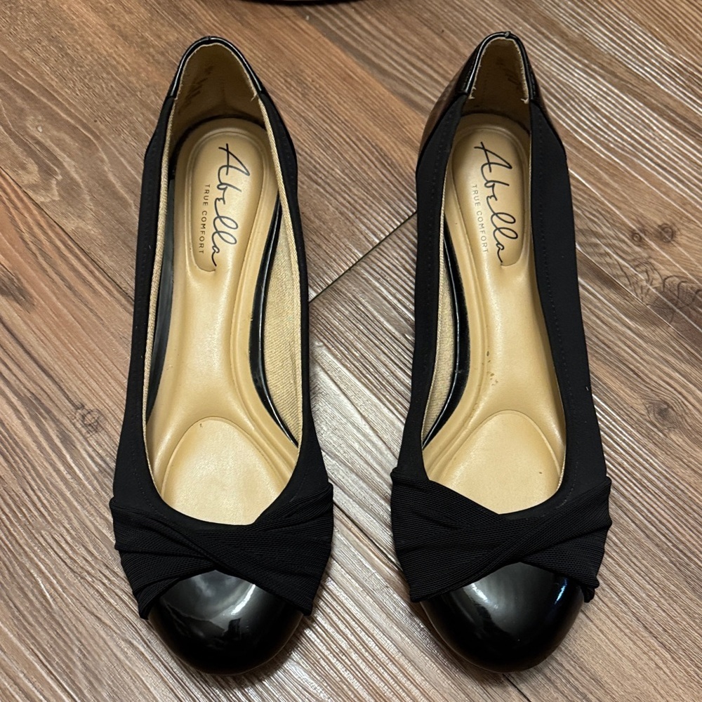 Abella Black Flats with Glossy Toe Cap